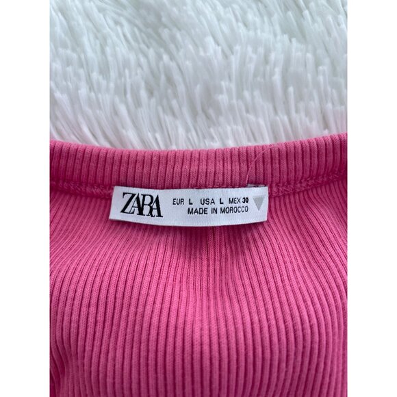 ZARA Womens Pink Ribbed Los Angeles Cropped Tank Top Size L - Picture 6 of 8